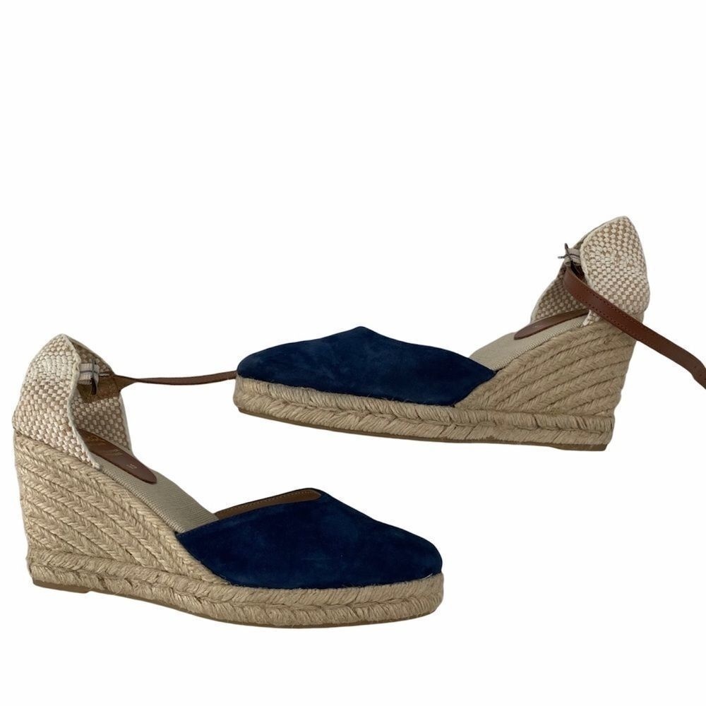 Pima 2 Blue Espadrilles Brown Leather Strap Womens 9.5